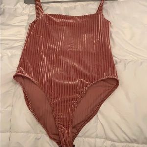 Pink velvet body suit